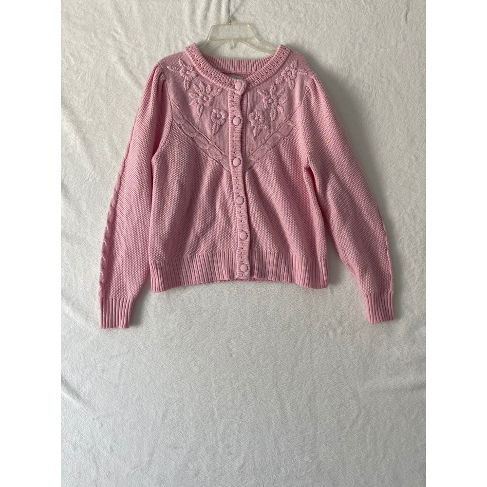 Joie Pink Floral Embroidered Cable Knit Button Front Cardigan Sweater Medium - Picture 2 of 7